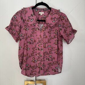 Pilcro: The Keira Collared Button-Front Blouse In Pink Pattern Size XSmall